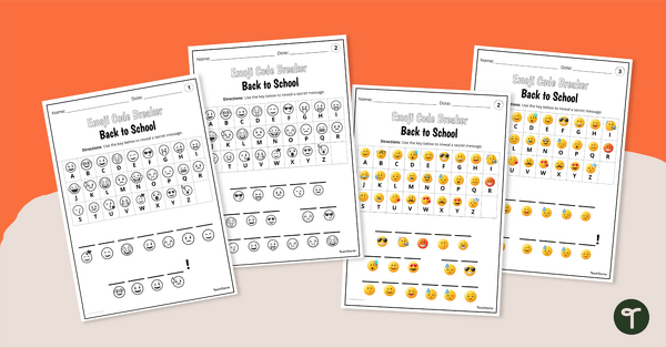Go to Back to School Emoji Code Breaker Worksheets teaching resource