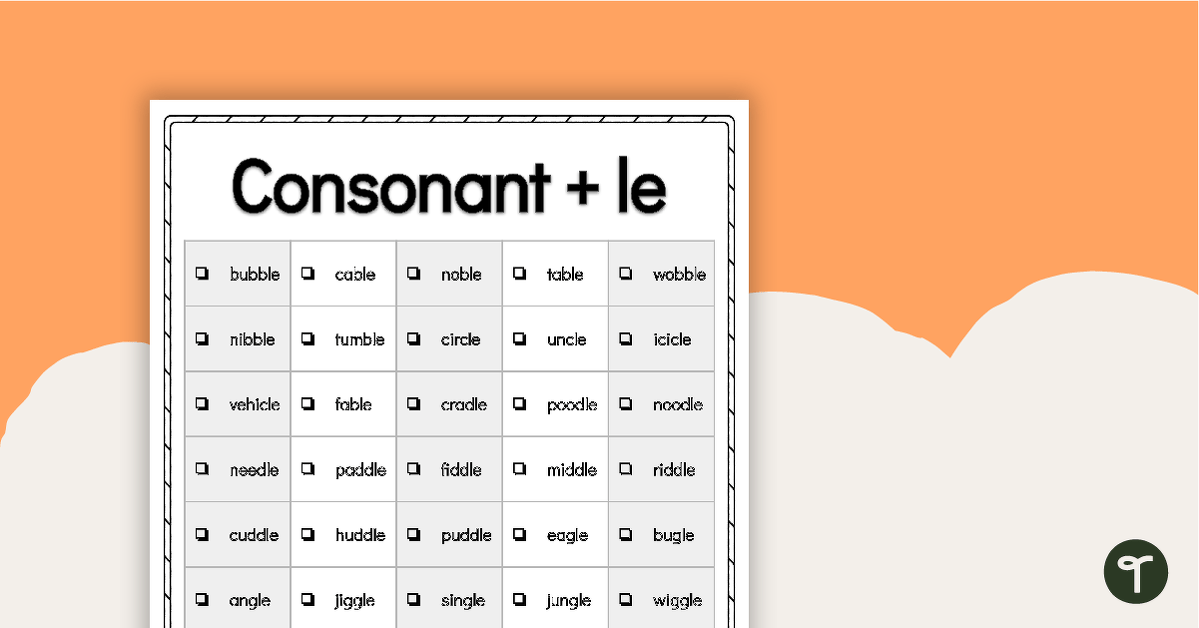 Word Study List - Consonant + LE teaching resource