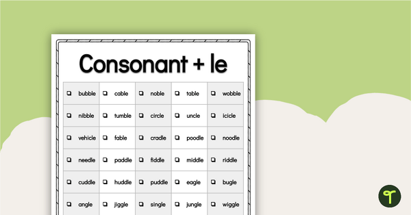 Go to Word Study List - Consonant + LE teaching resource