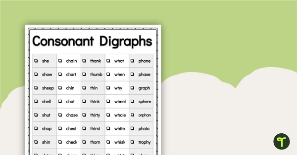Word Study List - Consonant Digraphs teaching resource