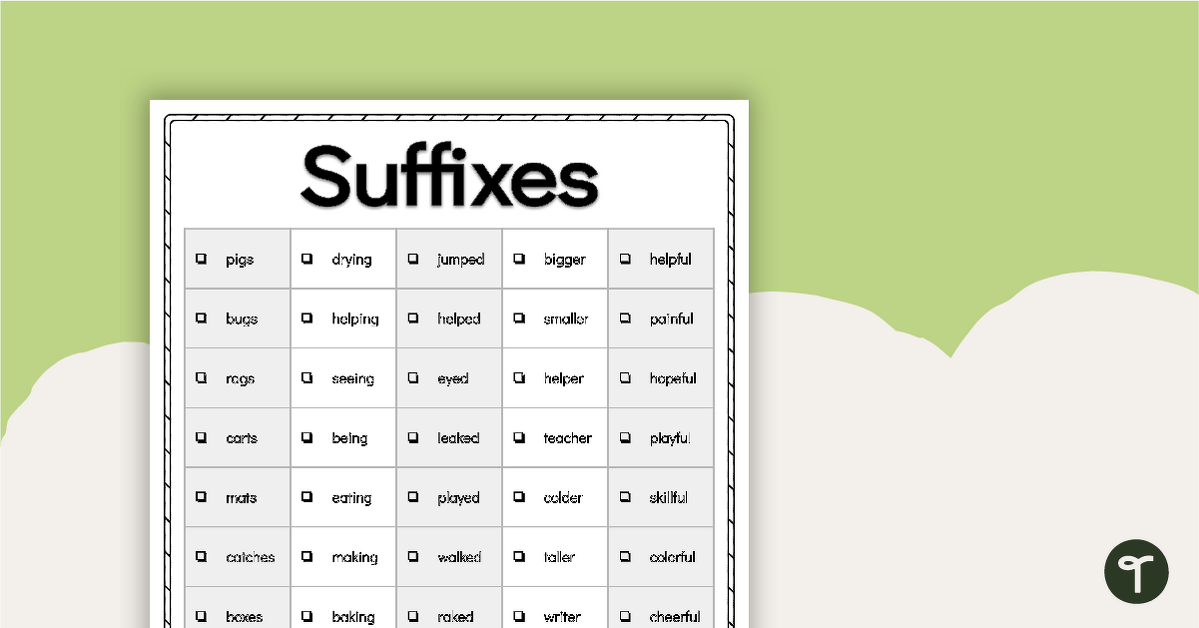 Word Study List - Suffixes teaching resource