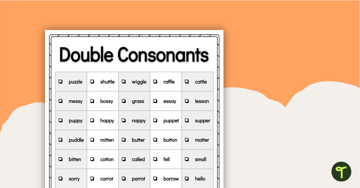 Word Study List - Double Consonants teaching resource
