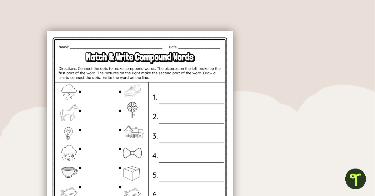 Match and Write Compound Words - Worksheet teaching resource