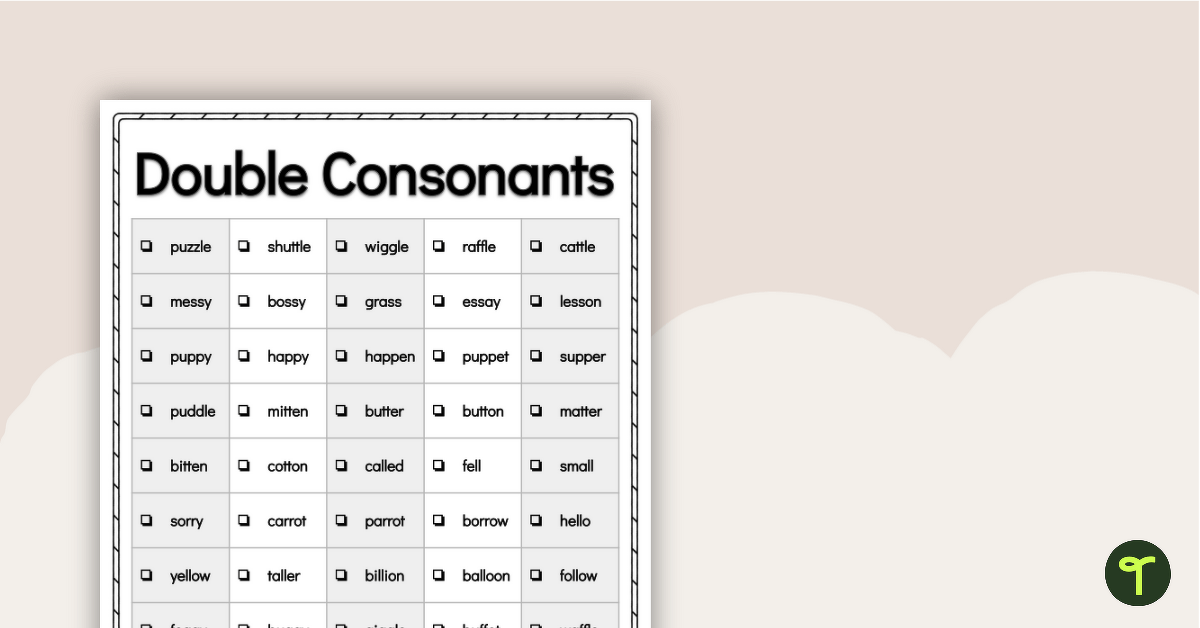 Word Study List — Double Consonant Words teaching resource
