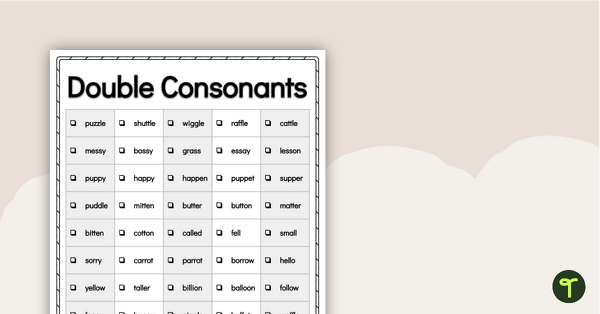 Word Study List Double Consonant Words Teach Starter