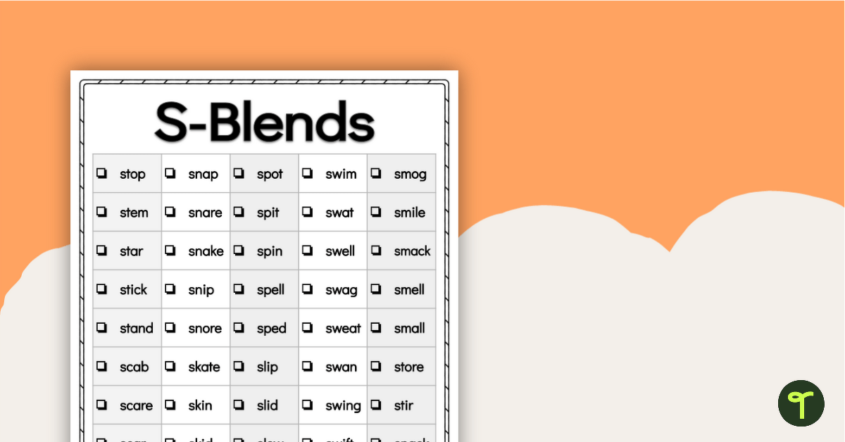 S-Blends Word List teaching resource