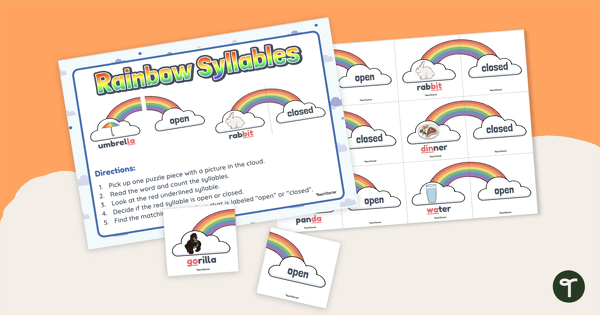 Open and Closed Syllable Rainbow Puzzles teaching resource