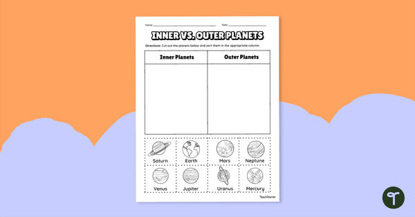 Inner vs. Outer Planets – Cut and Paste Worksheet teaching resource