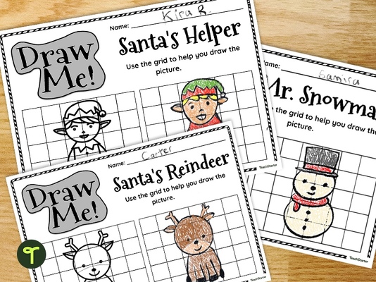 Grid Drawing Worksheets- Easy Christmas Drawings teaching resource