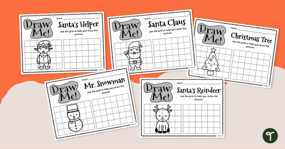 Grid Drawing Worksheets- Easy Christmas Drawings teaching resource