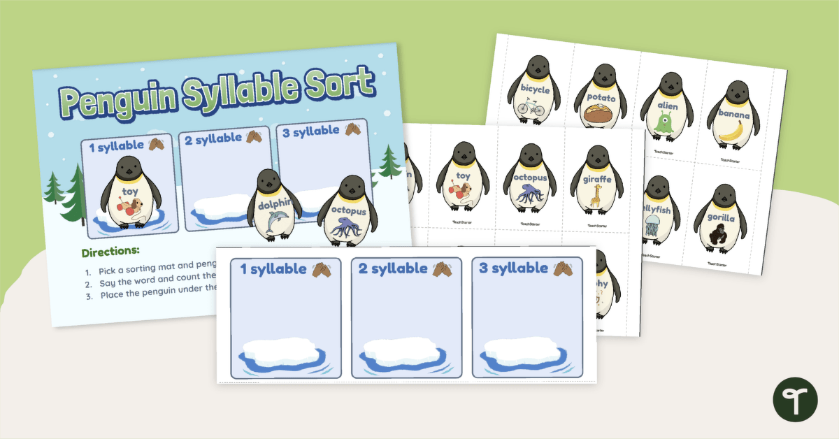 Counting Syllables Sorting Activity - Penguins teaching resource