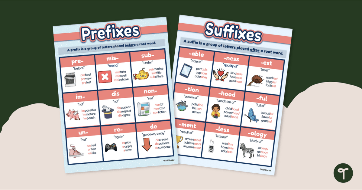Prefix and Suffix Anchor Charts teaching resource