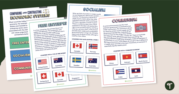 Comparing and Contrasting Economic Systems – Posters and Worksheet teaching resource
