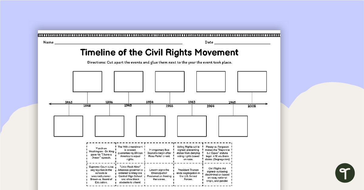 Timeline of the Civil Rights Movement Worksheet teaching resource