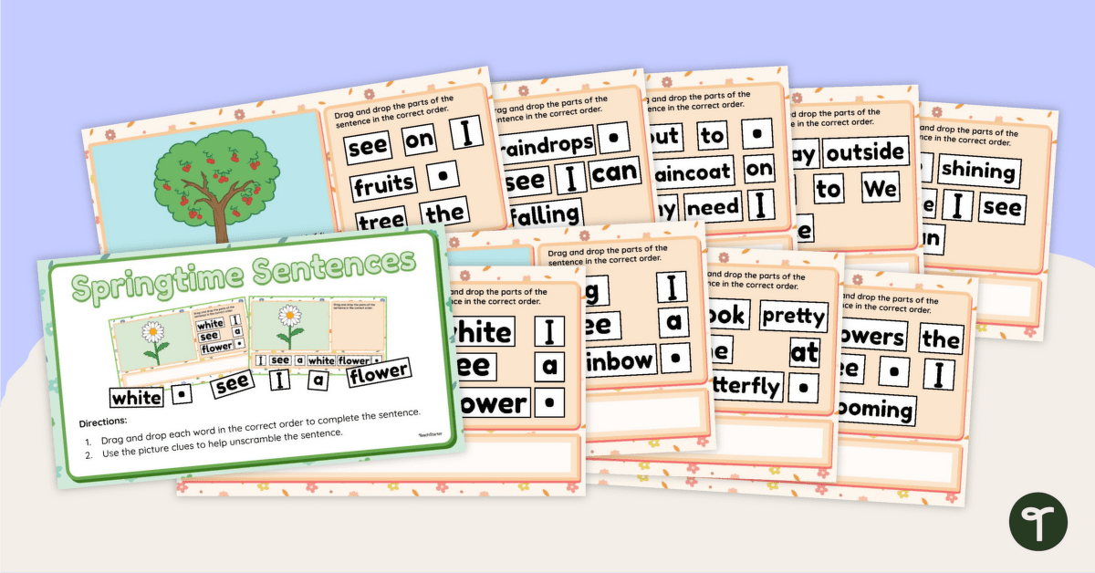 Springtime Sentence Building - Interactive Activity teaching resource