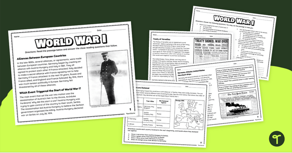 World War I Comprehension Packet teaching resource