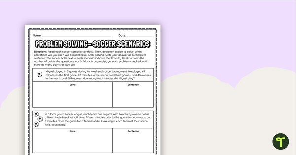 Go to Soccer Stories - Problem Solving Worksheets teaching resource
