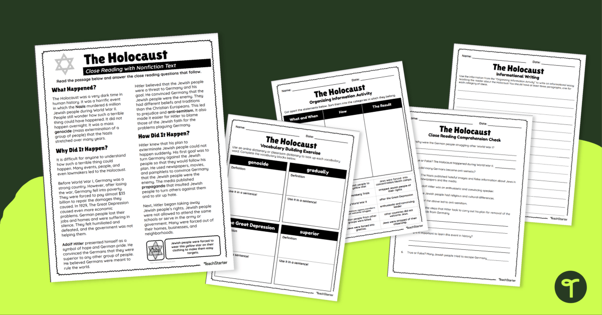 The Holocaust - Reading and Writing Worksheets | Teach Starter