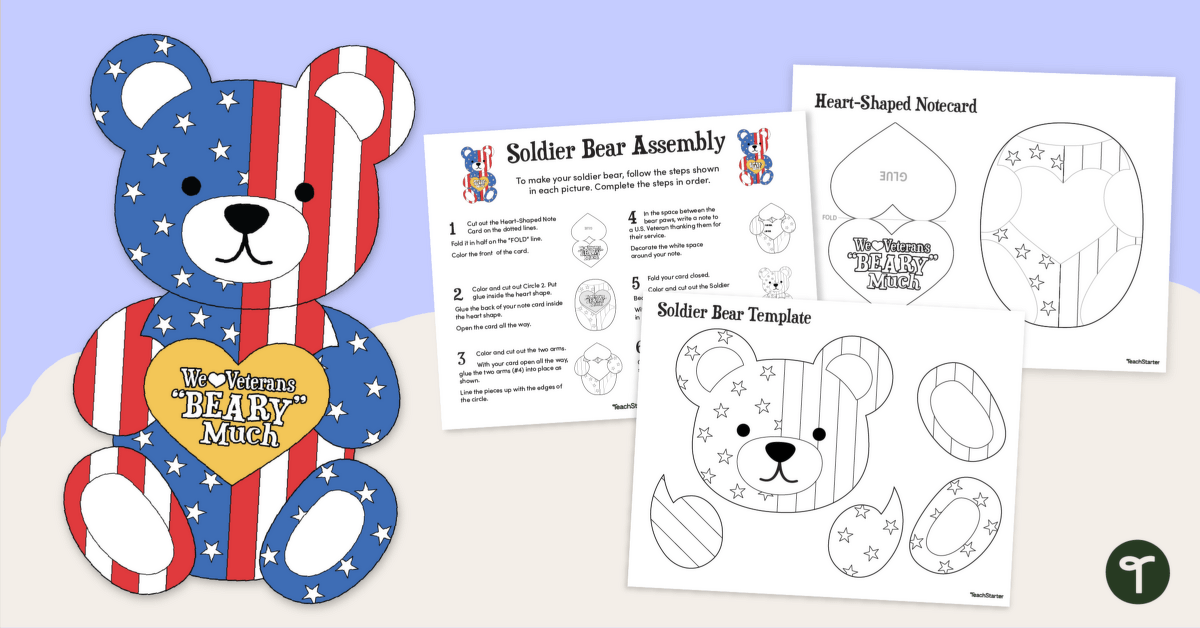 Veterans Day Crafts - Soldier Bear Template teaching resource