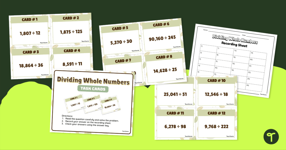 Dividing Whole Numbers – Task Cards teaching resource