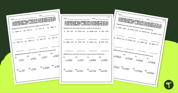 Go to Dividing with Decimals – Differentiated Worksheets teaching resource