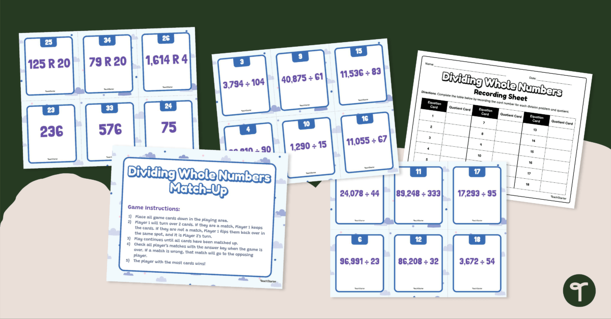 Dividing Whole Numbers – Match-Up Activity teaching resource