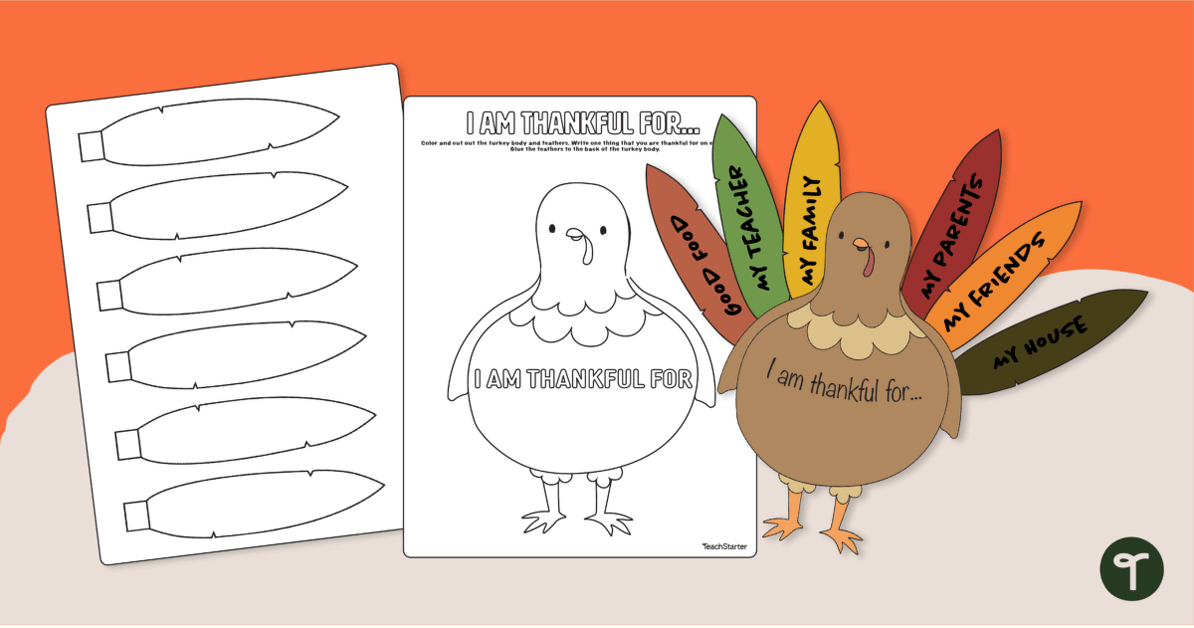 Thanksgiving Crafts - I Am Thankful For Printable teaching resource