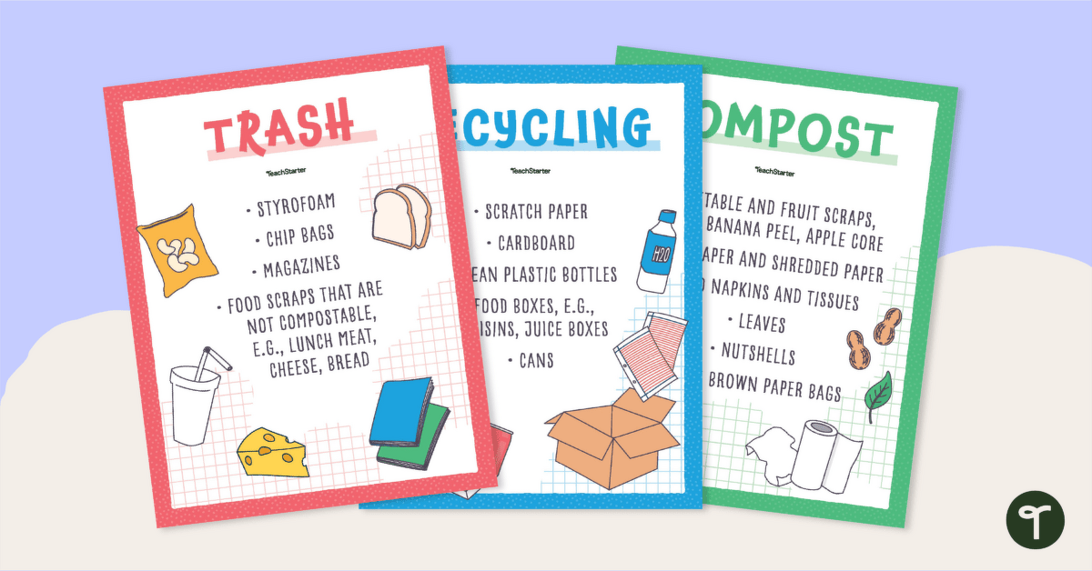 Trash, Recycle, and Compost Posters teaching resource