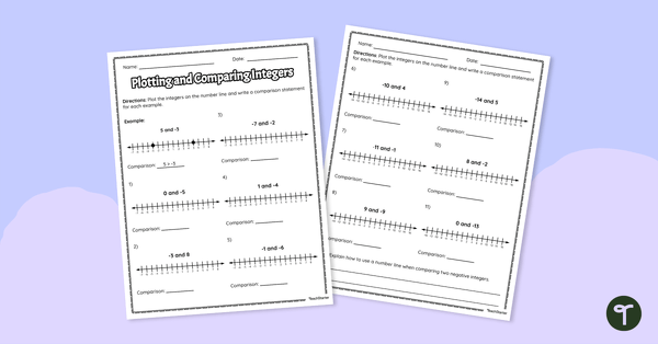 Image of Plotting and Comparing Integers – Worksheet