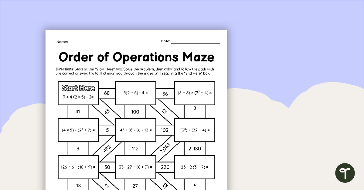 Order of Operations Math Maze | Teach Starter
