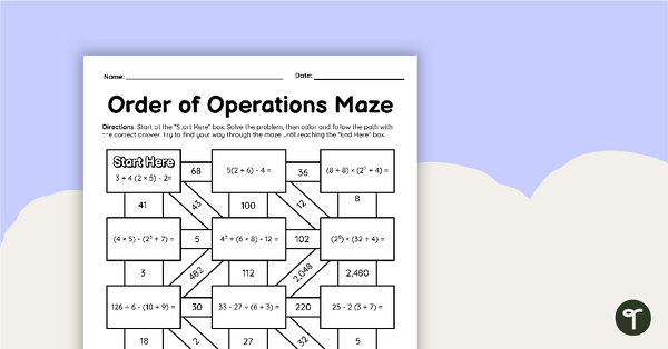 Order of Operations Math Maze teaching resource
