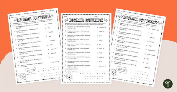 Go to Decimal Patterns – Differentiated Worksheets teaching resource