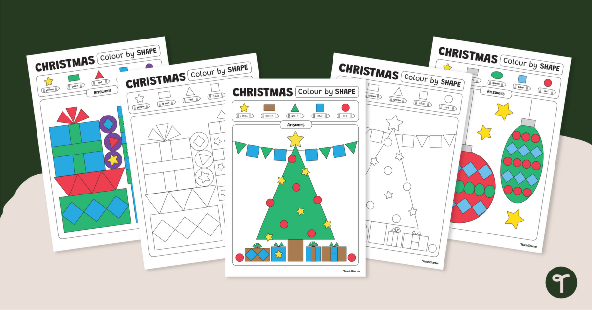 Colour By Shape Christmas Worksheets teaching resource