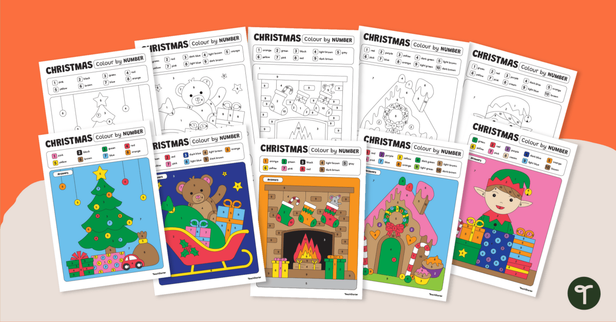 Christmas Colour by Number Worksheets teaching resource