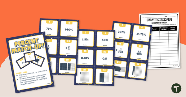 Image of Percent Matching Game for Year 6 Maths