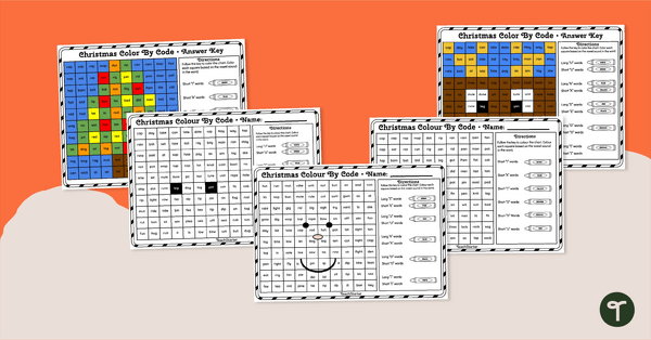 Image of Christmas Color by Vowel Sound Worksheets