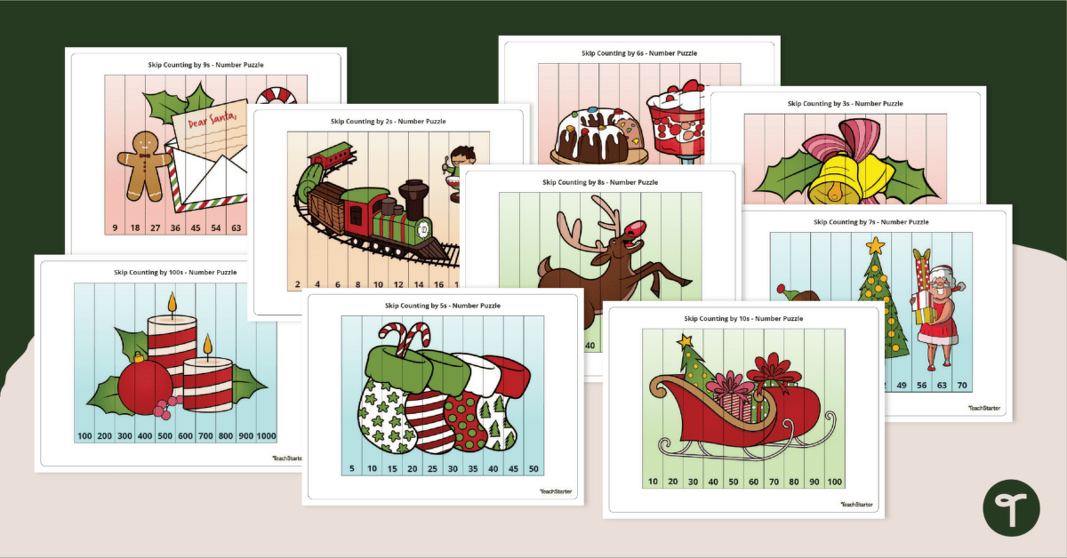Christmas Printables - Math Skip Counting Puzzles teaching resource