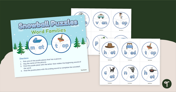 Go to Snowball Word Family Puzzles - Winter Reading Center teaching resource