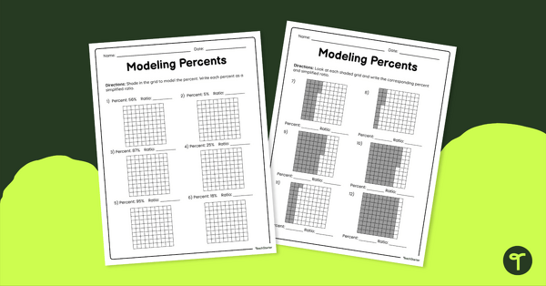 去Modeling Percents – Worksheet teaching resource