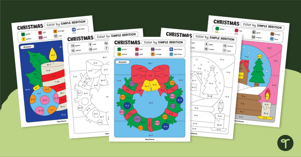 去Christmas Color-By-Addition-Fact Worksheets teaching resource