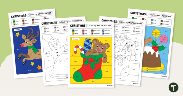 Christmas Colouring - Simple Multiplication Colour by Number teaching resource