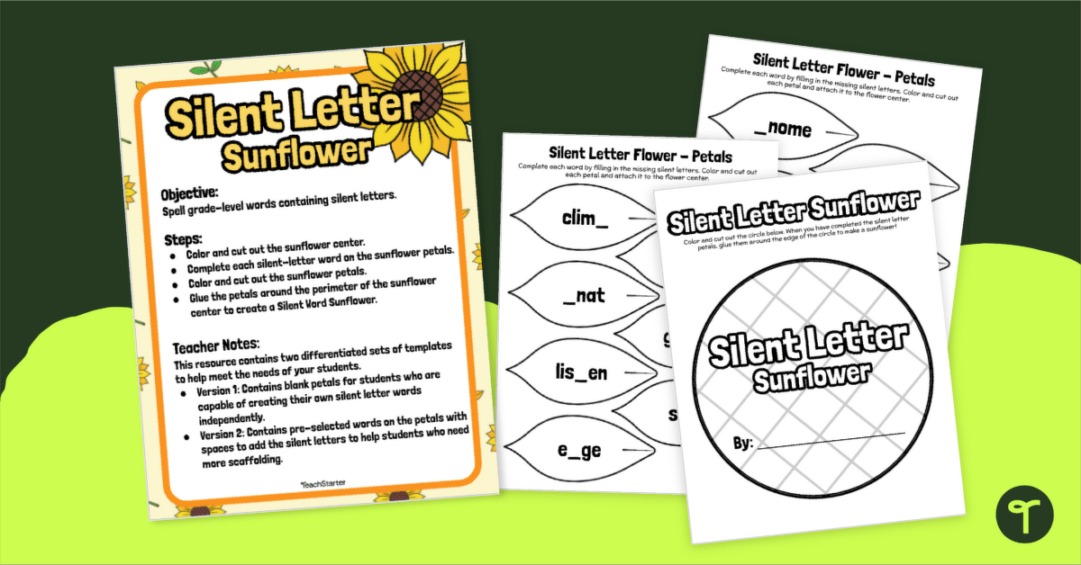 Silent Letter Words - Sunflower Craft teaching resource