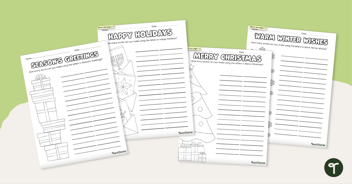Holiday and Christmas Word Scramble Worksheets teaching resource