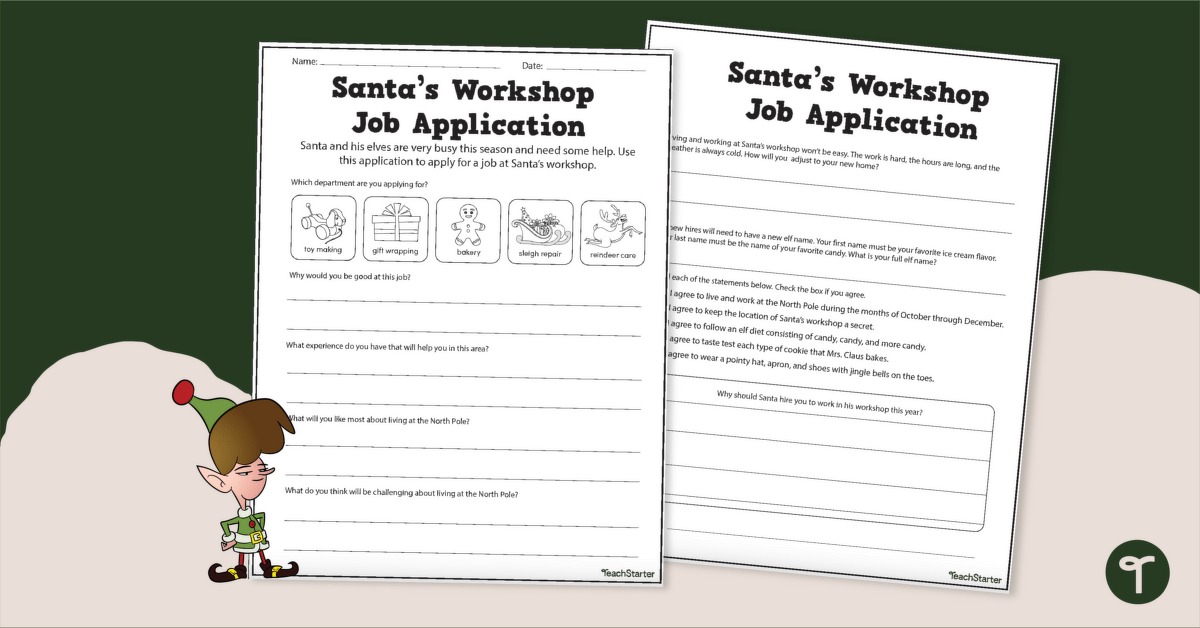 Santa's Workshop Job Application - Elf Job Application teaching resource