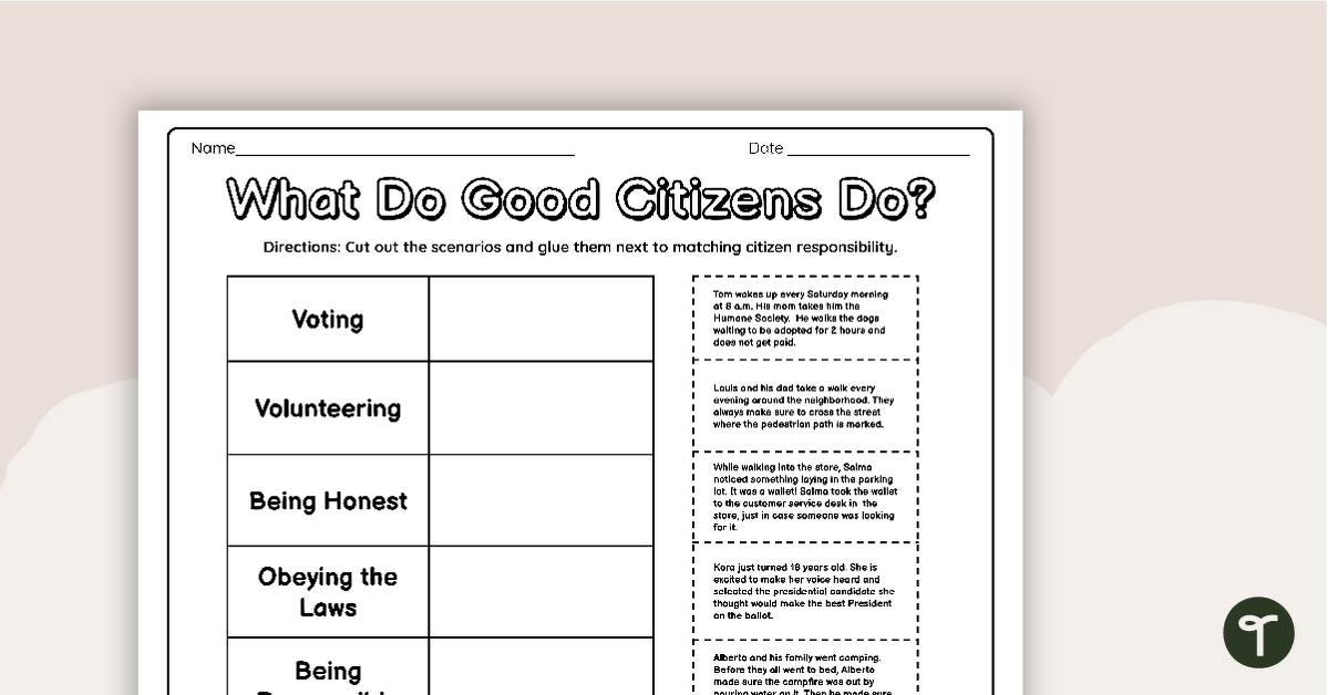 What Do Good Citizens Do? Matching Activity teaching resource