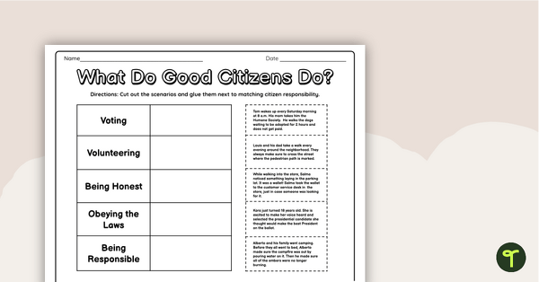 What Do Good Citizens Do? Matching Activity | Teach Starter