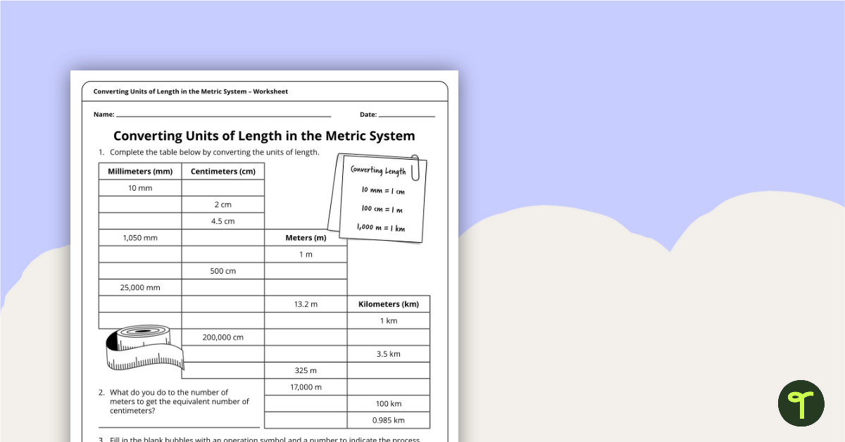 Converting Units of Length – Worksheet teaching resource