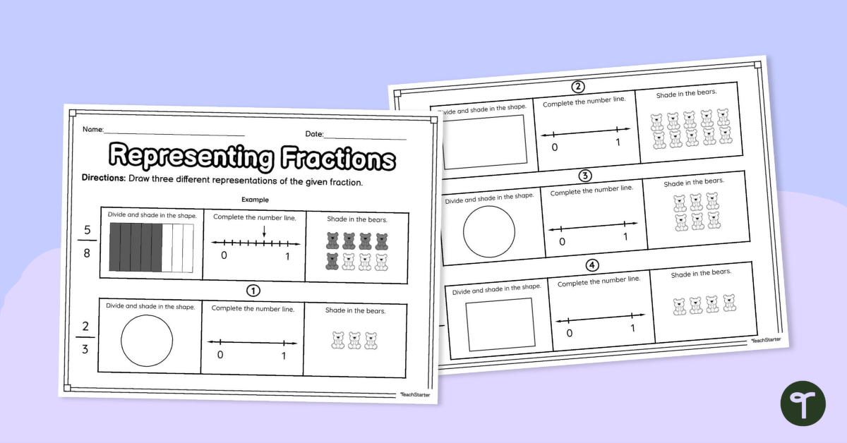 Representing Fractions – Worksheet teaching resource