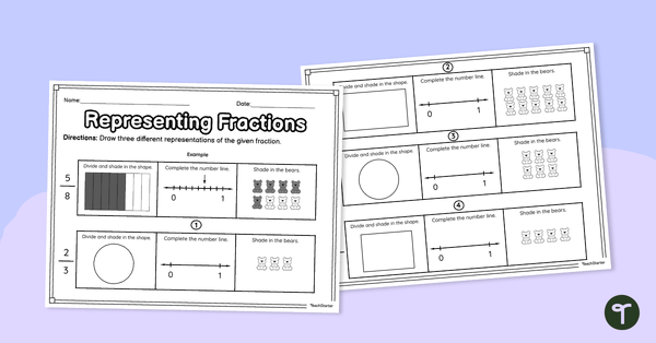 Representing Fractions – Worksheet teaching resource
