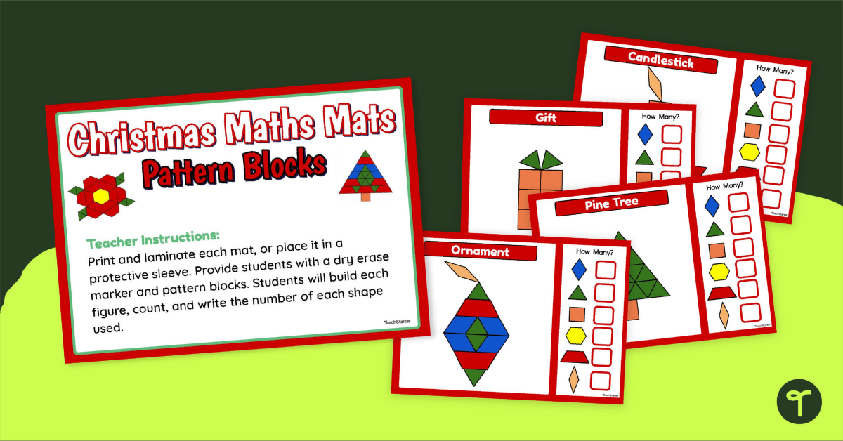 Christmas Maths Learning Centre - Pattern Block Task Cards teaching resource